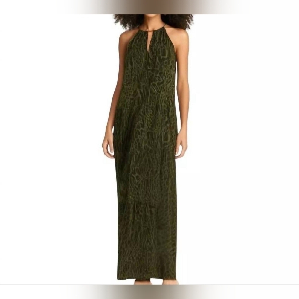 Lauren Ralph Lauren Olive Leopard Print Halter Maxi Dress Size 4 - Picture 9 of 14
